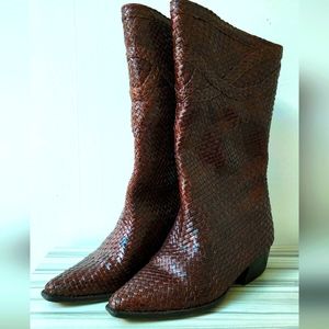 Sector Meucci Genuine Brown Weaved Leather Boots Size 7